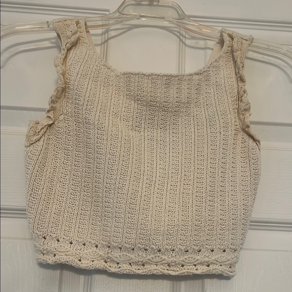 Zara Cream Ribbed Crop Tank Top